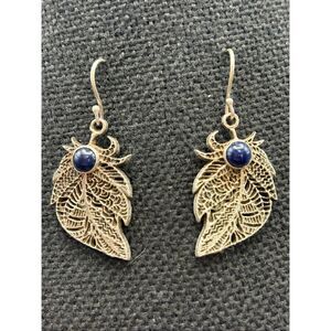 Blue Sodalite Stone & Sterling Silver Feather Earrings, NEW